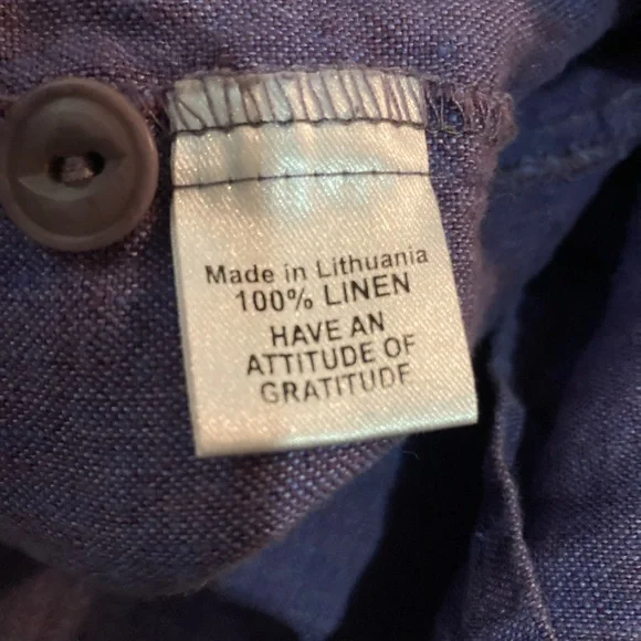 FLAX 100% Linen Button Up Top Large-Purple - Picture 5 of 5